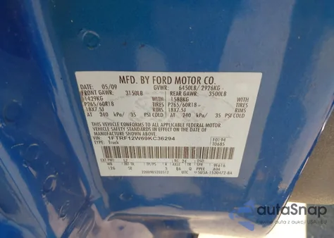 2009 Ford F-150 Stx/Xl/Xlt z USA, uszkodzony, nr VIN 1FTRF12W69KC36294